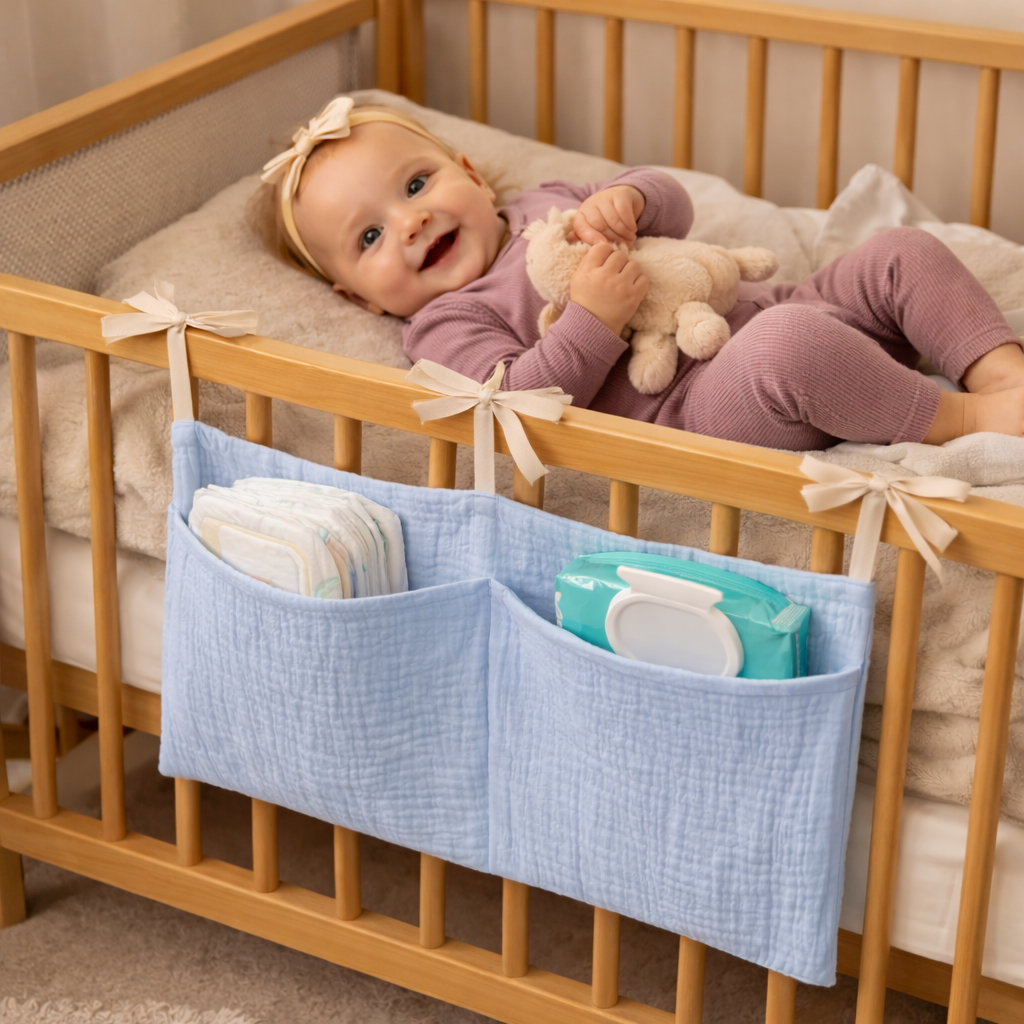 Sac de rangement lit bébé – Organisateur suspendu pratique pour chambre enfant Bleu 