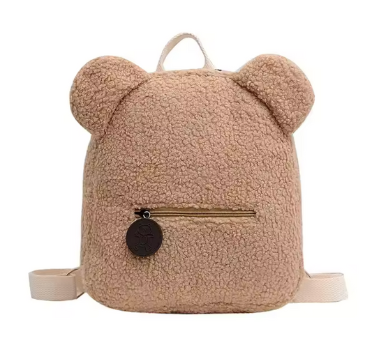 Sac à dos en tissu bouclette avec oreilles et poche zippée, personnalisable
