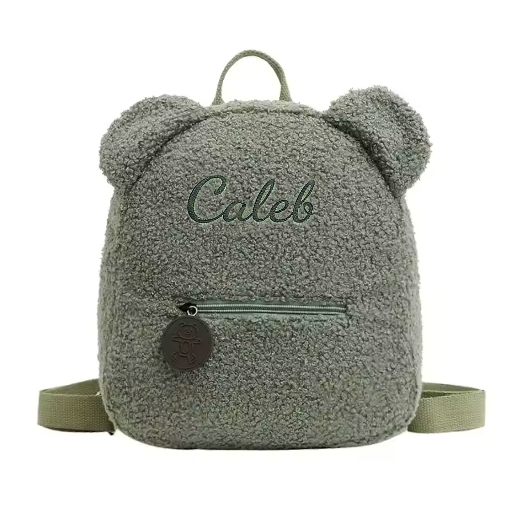Sac à dos bouclette vert avec oreilles – personnalisable vert broderie 