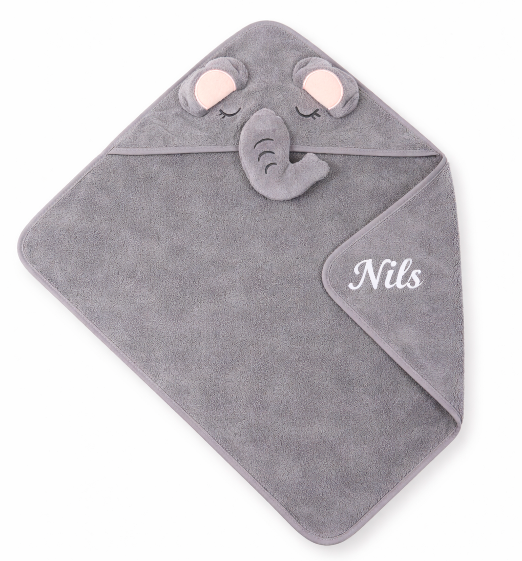 Serviettes de bain pour bébé à motif animalier gris 