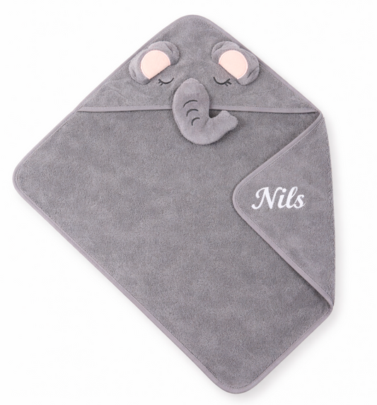 Serviettes de bain pour bébé à motif animalier gris 