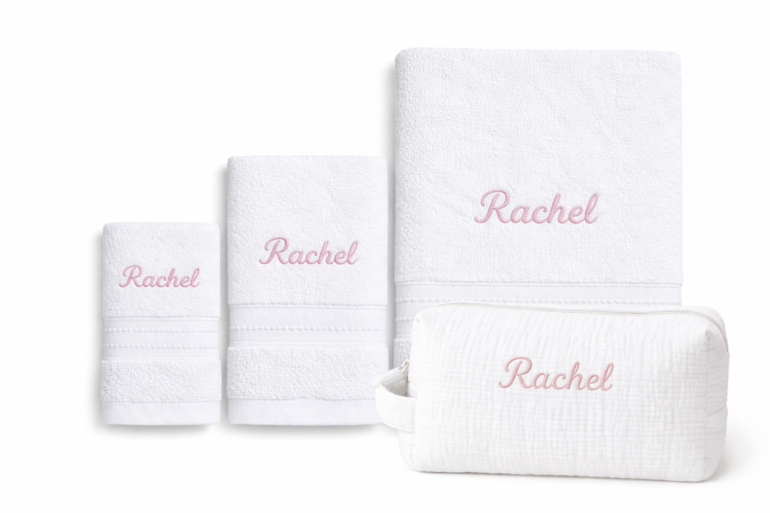 Serviettes personnalisées  blanc  avec trousse brodée – Coffret cadeau élégant
