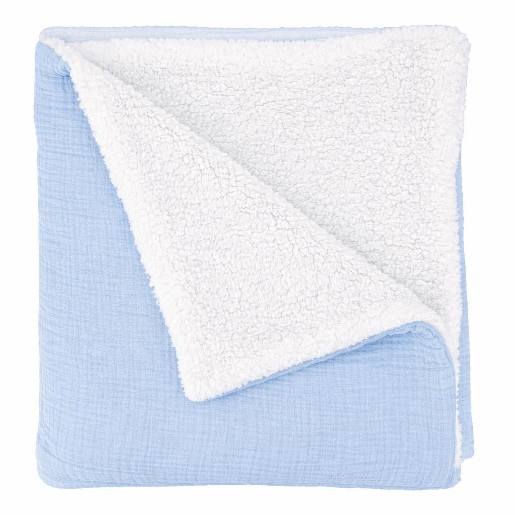 couverture bébé gaze de coton avec doublure polaire effet moumoute