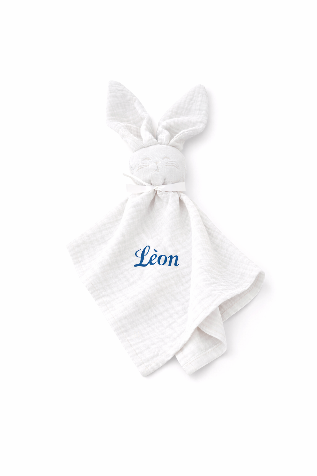doudou bébé blanc  en coton avec tête lapin et lange souple