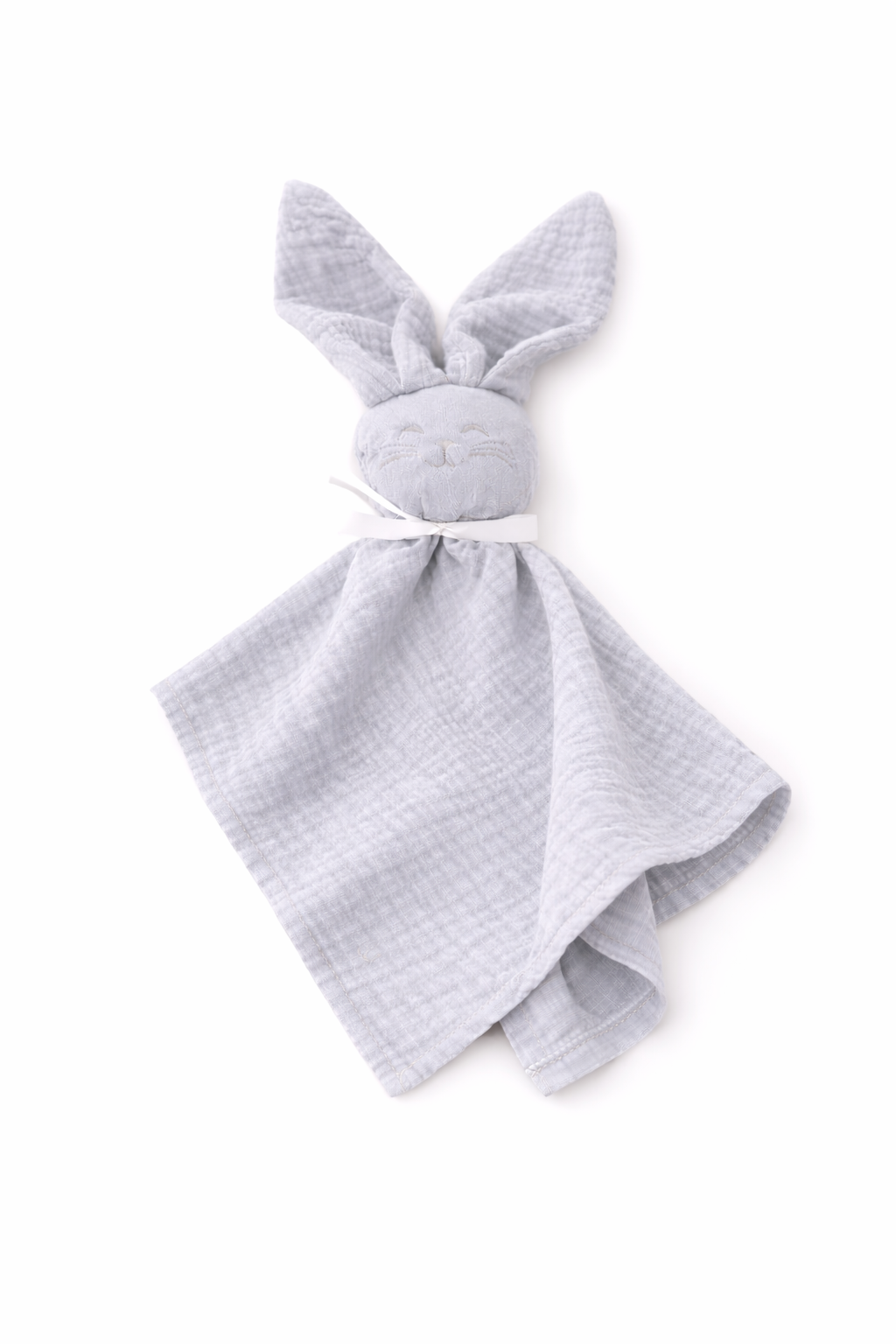doudou bébé blanc en gaze de coton avec oreilles lapin et tissu léger Gris 