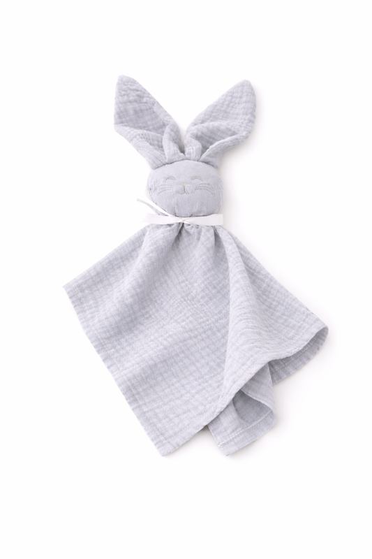 doudou bébé blanc en gaze de coton avec oreilles lapin et tissu léger Gris 