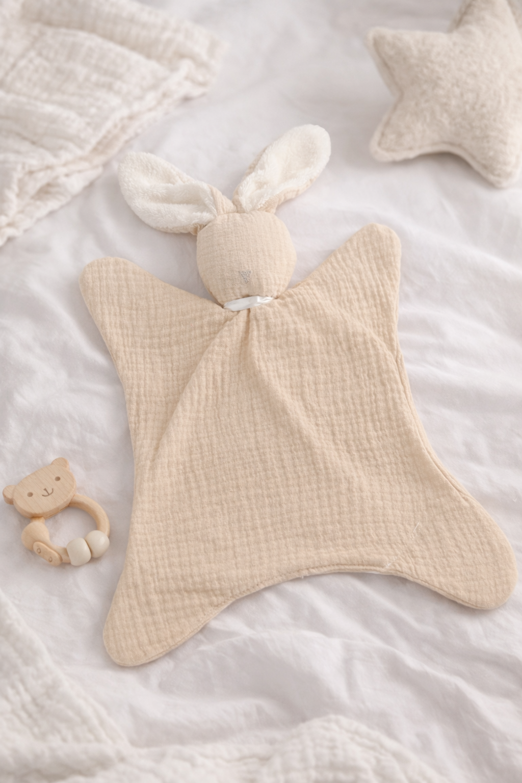 doudou bébé couleur nude en coton avec forme lapin beige 