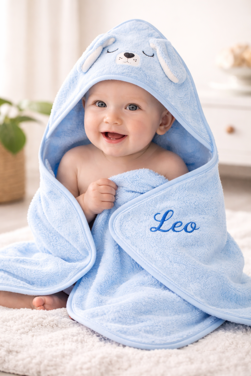 enfant Cape de bain bébé bleue avec capuche motif animal personnalisée broder 