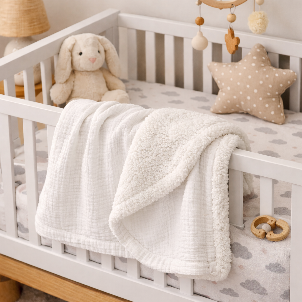 lit bebe couverture bébé blanche pliée avec matière douce et chaude blanc 
