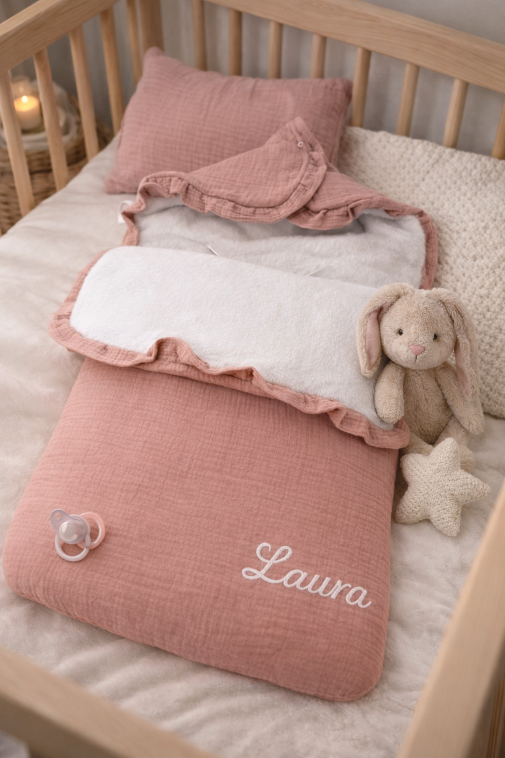 Nid d'ange / Chancelière universelle pour poussette et lit  en gaze Coton Rose