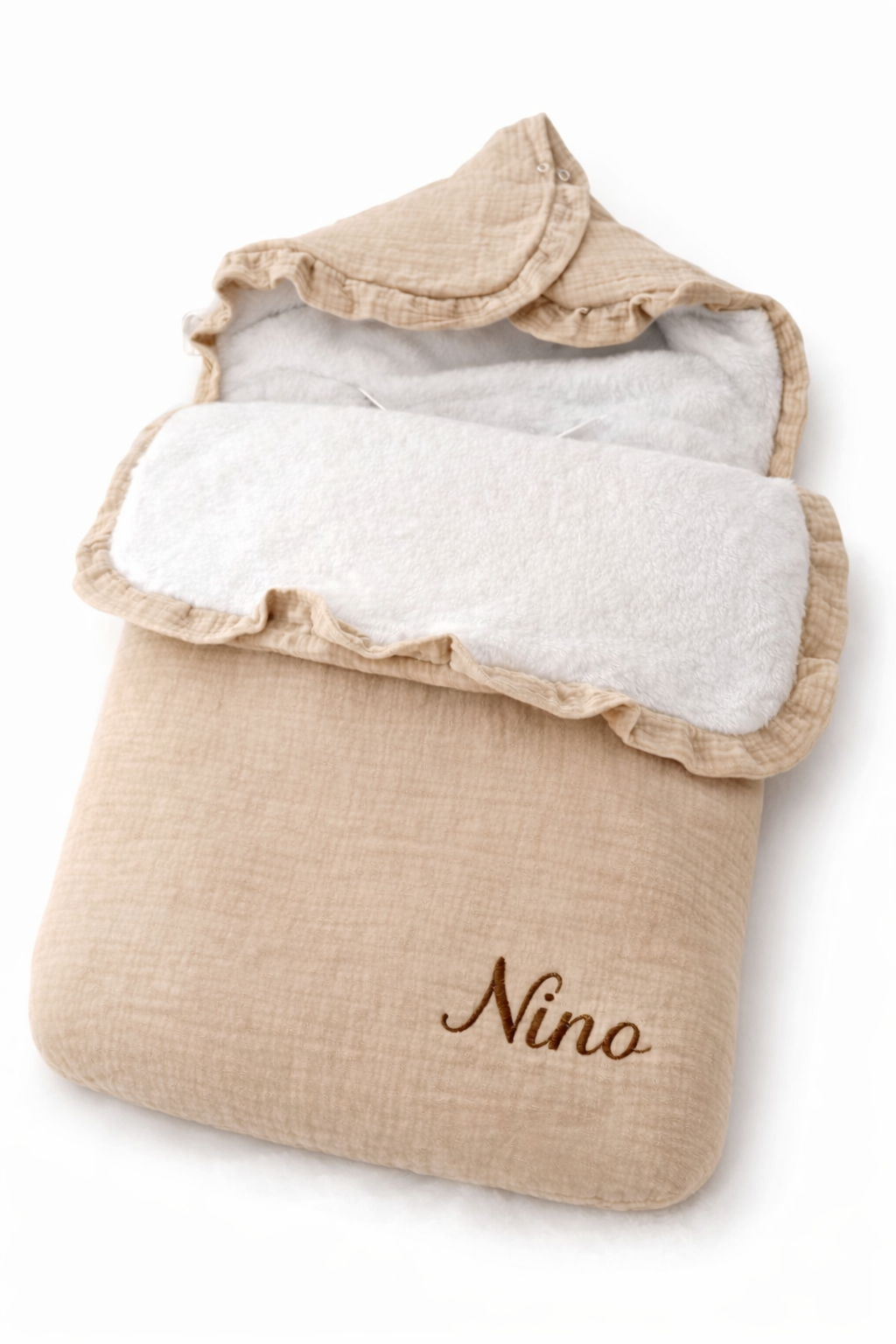 nid d’ange bébé écru beige en tissu doux avec intérieur chaud pour poussette