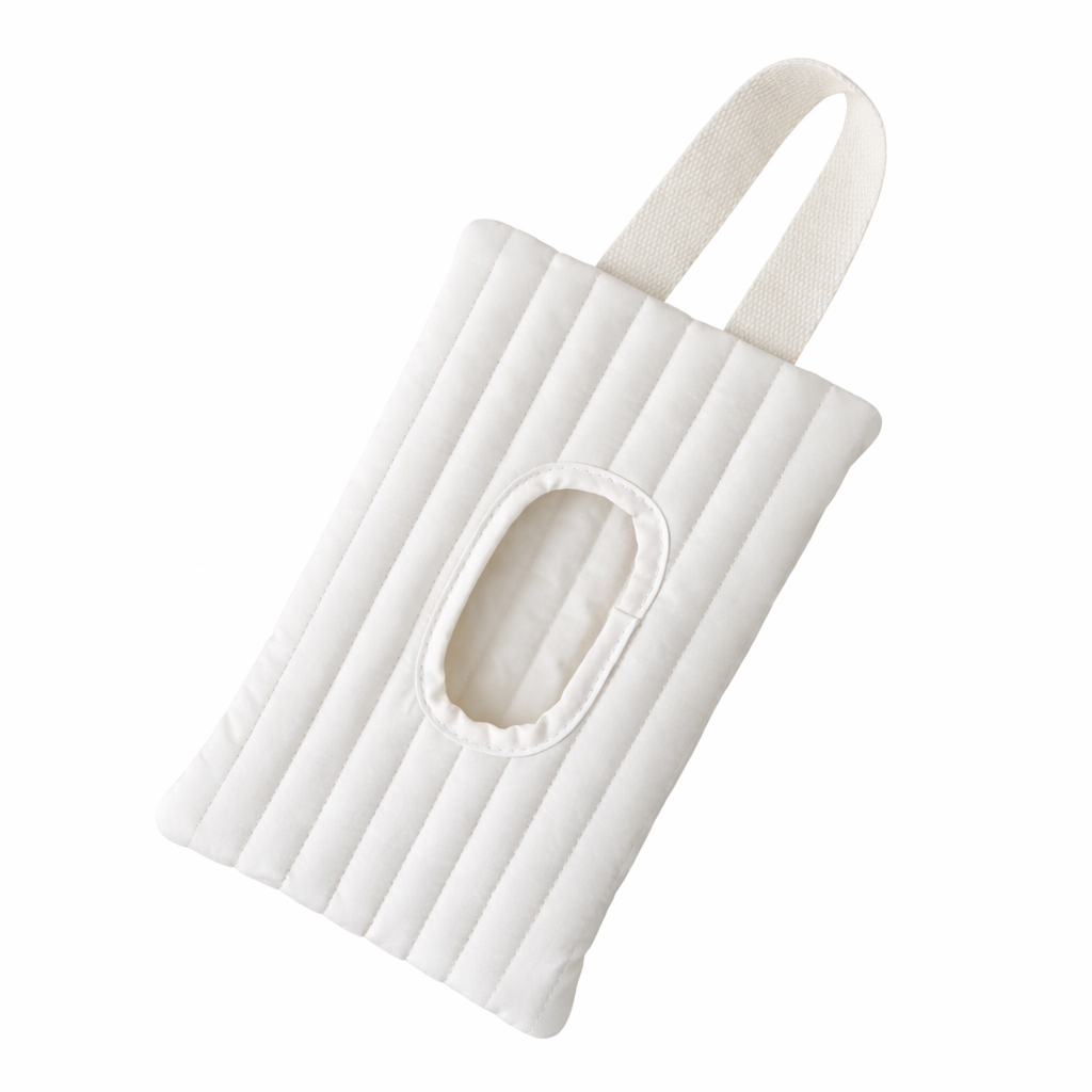 Étui à lingettes bébé matelassé beige avec poignée pour le change pratique en déplacement