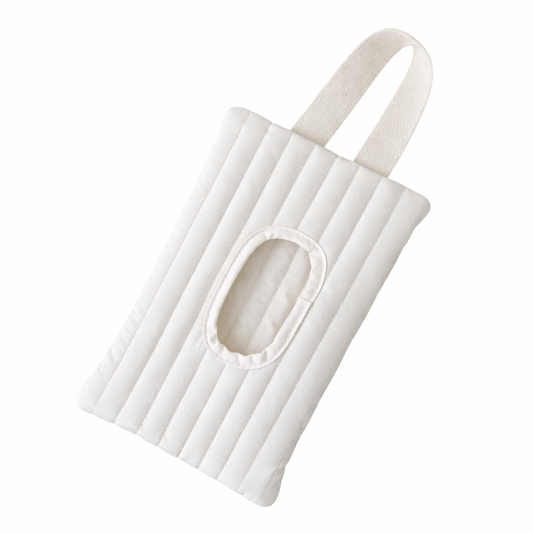 Étui à lingettes bébé matelassé beige avec poignée pour le change pratique en déplacement